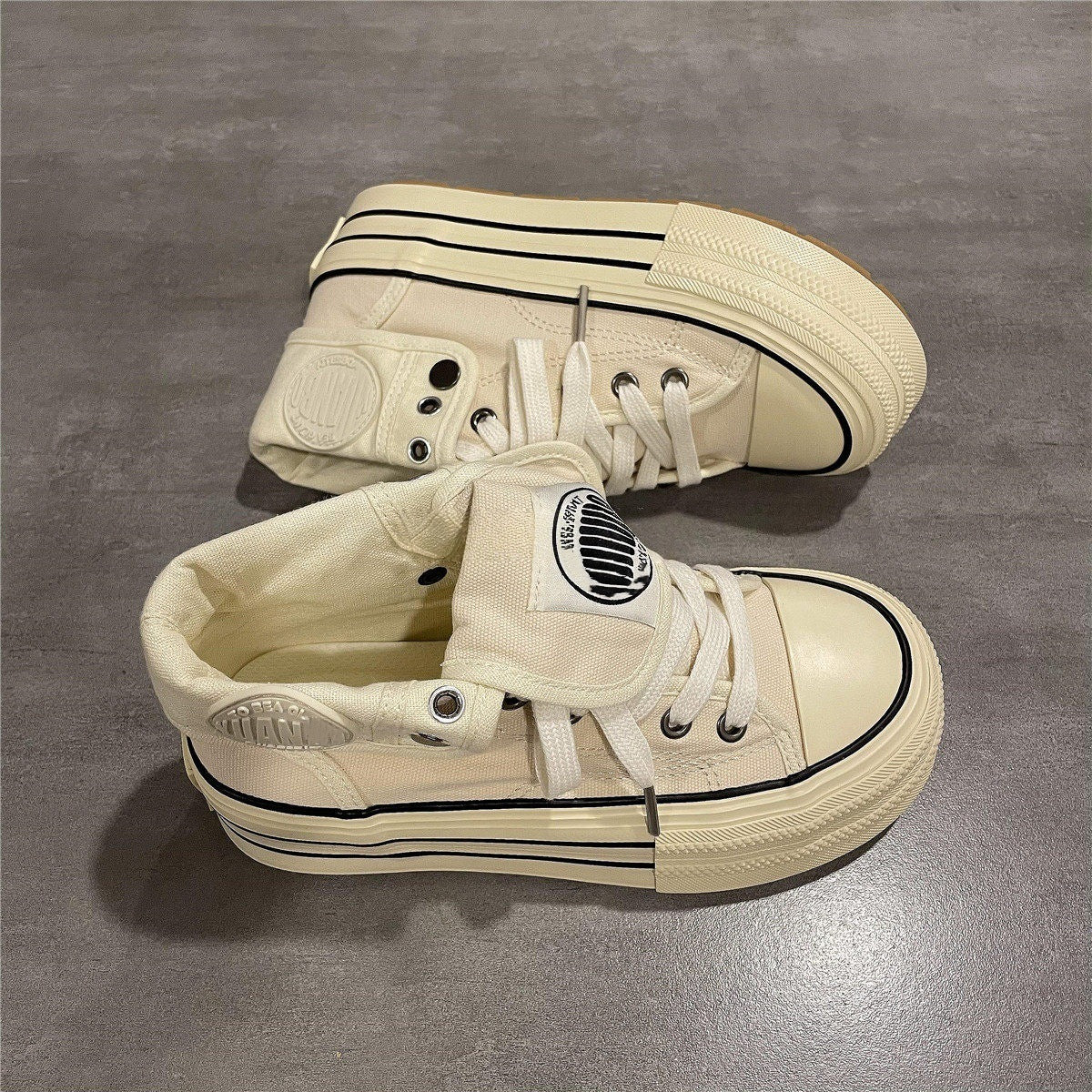 Women's High-Top Sneakers with Thick Rubber Sole and Side Zipper