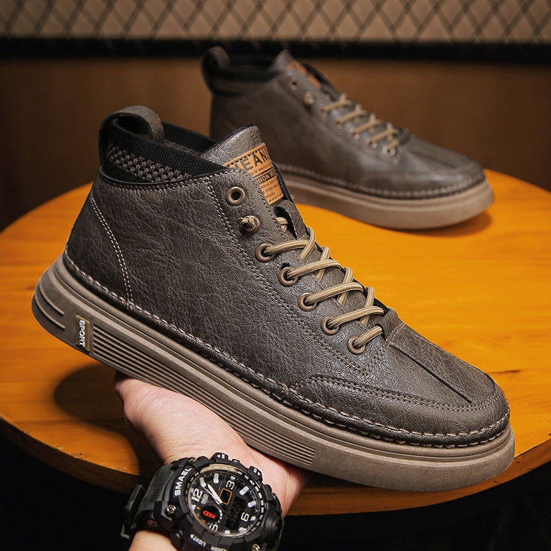Women's High Sneakers made of genuine leather with a sturdy sole and cushioning outsole