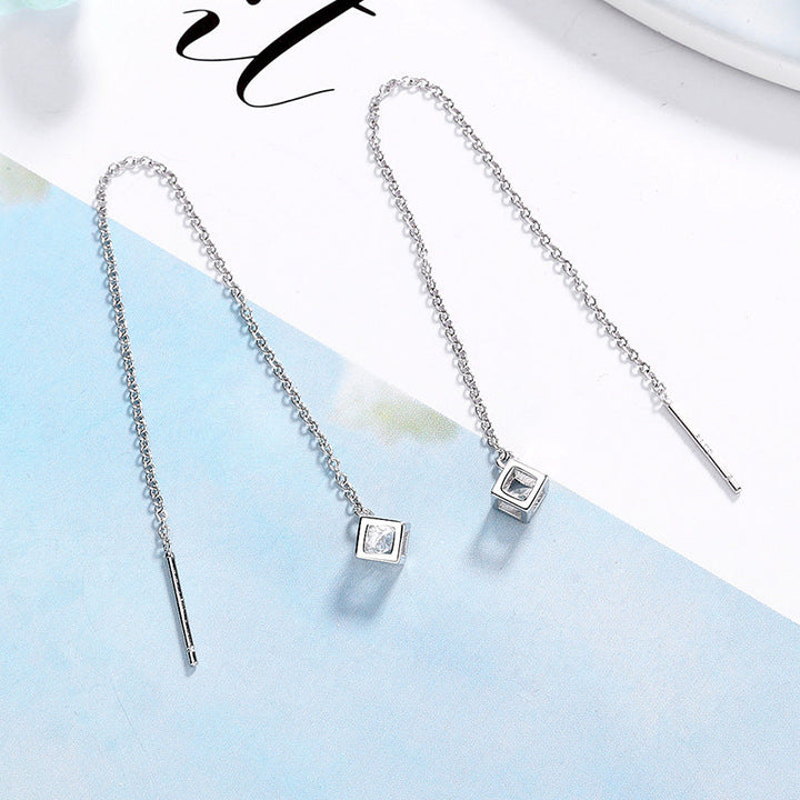Women's earrings with elegant square pendant and shimmering zirconia Tom Cottons