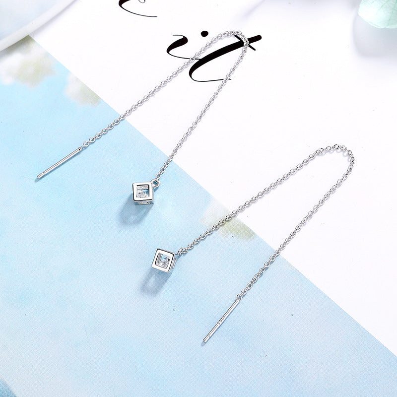 Women's earrings with elegant square pendant and shimmering zirconia Tom Cottons