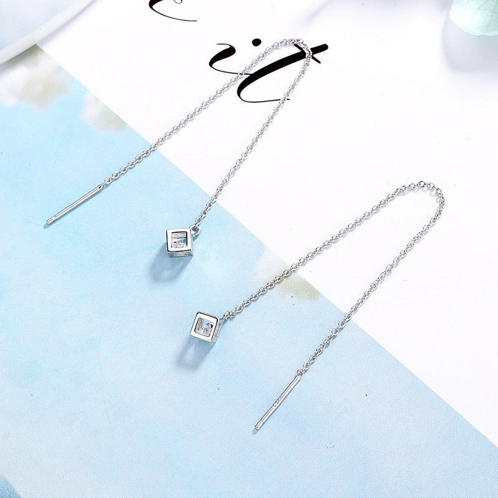 Women's earrings with elegant square pendant and shimmering zirconia Tom Cottons