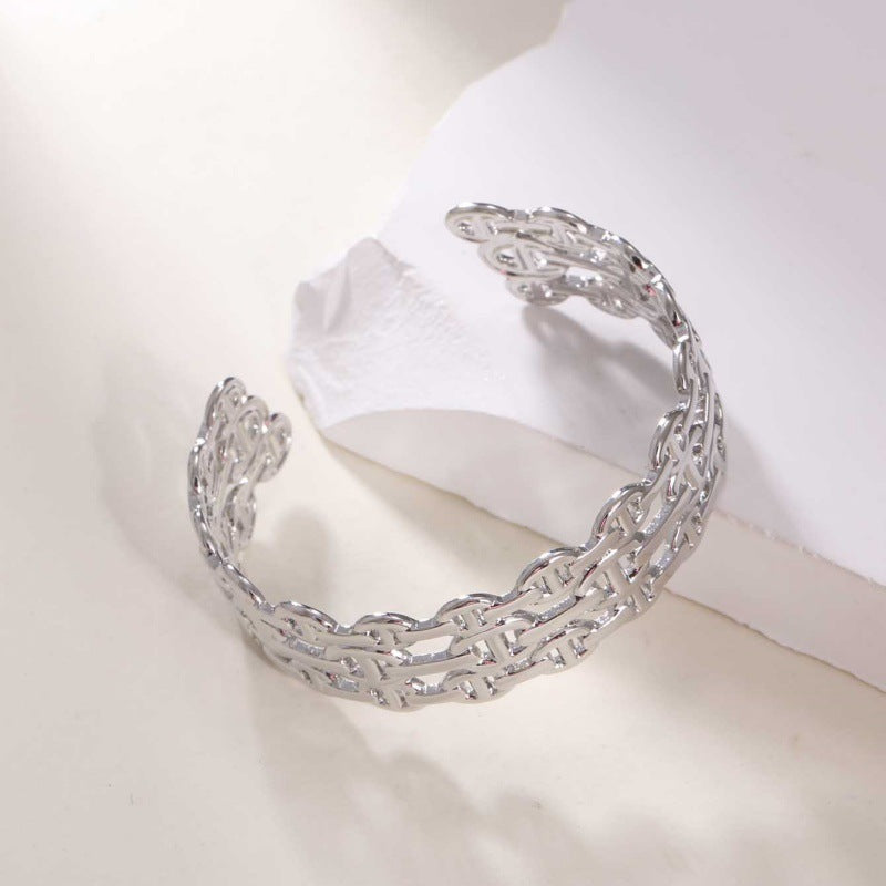 Women's Open Bangle in Modern Bamboo Design Tom Cottons