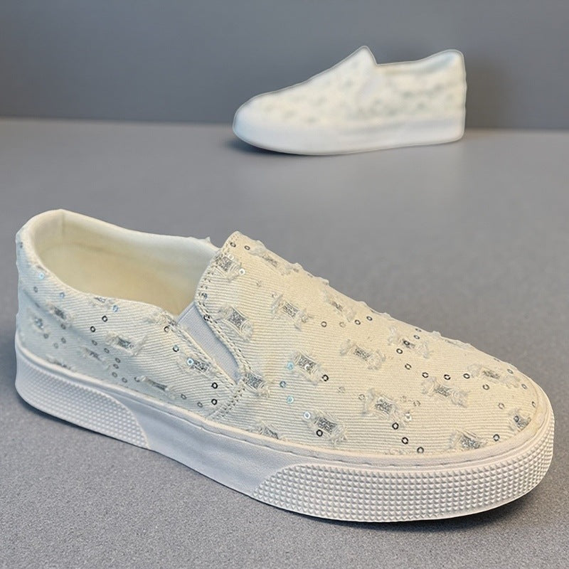 Women Fashion Slip-On Sneakers with Sparkling Applications