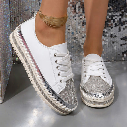 Ladies' Glamorous Sneakers with Sparkling Rhinestones and Trendy Profile Sole