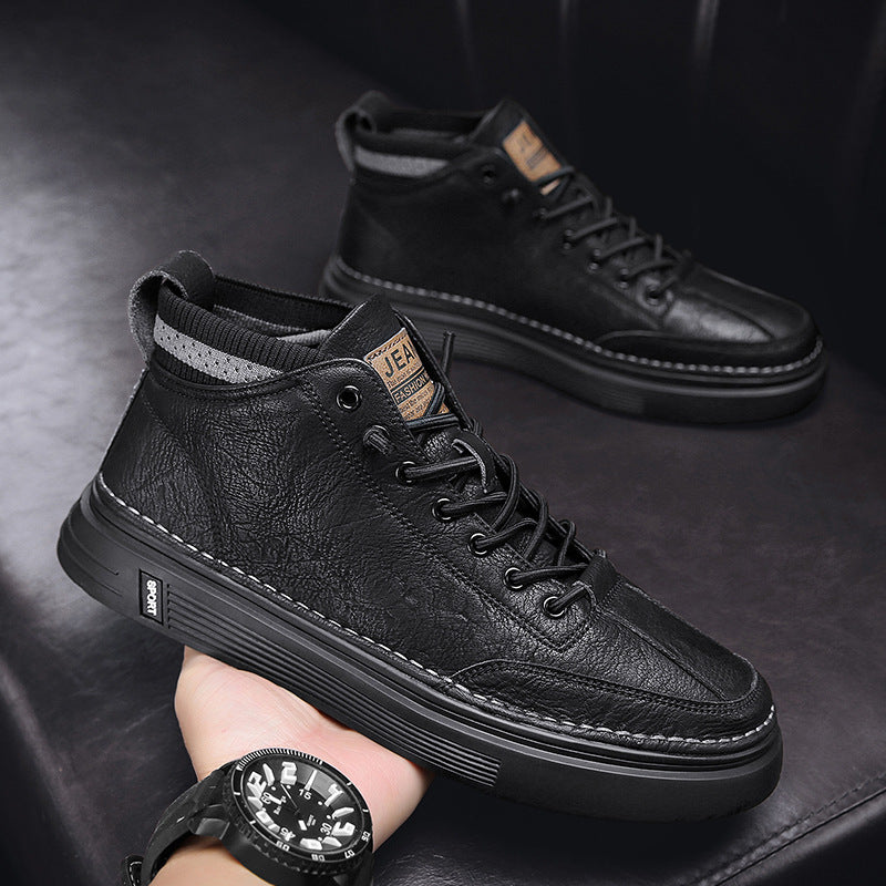 Women's High Sneakers made of genuine leather with a sturdy sole and cushioning outsole