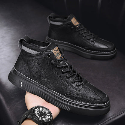 Women's High Sneakers made of genuine leather with a sturdy sole and cushioning outsole