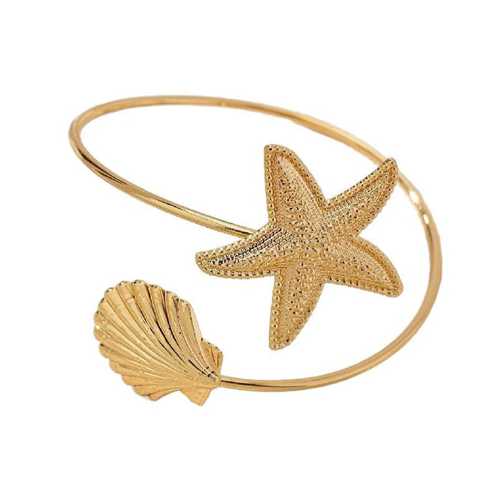 Women Open Bangle with Maritime Star and Shell Design Tom Cottons
