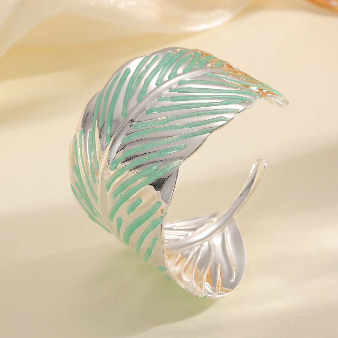 Ladies Open Cuff Bracelet in Tropical Leaf Design Tom Cottons