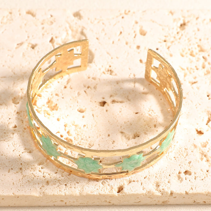 Women's Open Bangle with Elegant Leaf Design Tom Cottons