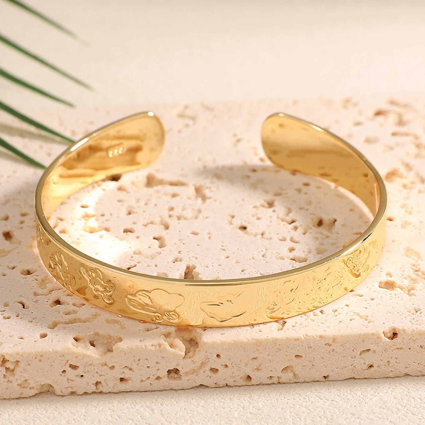 Ladies Open Bangle with Artistic Coral Pattern Tom Cottons
