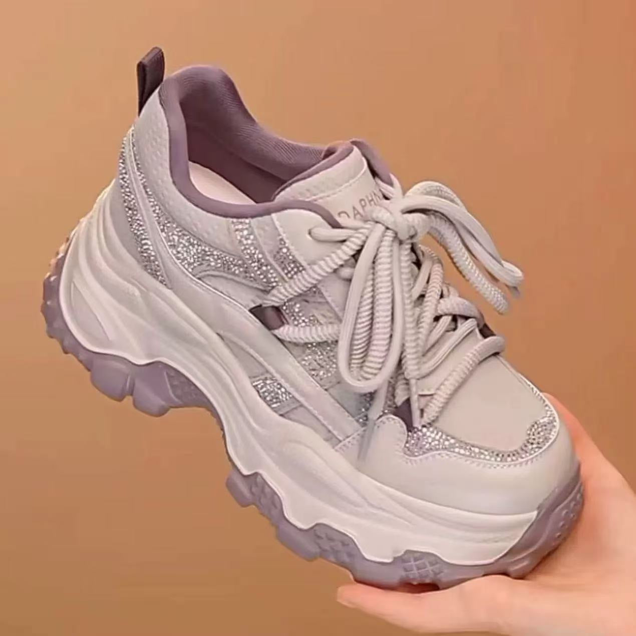 Women's sporty sneakers with eye-catching cushioning and glittering accents