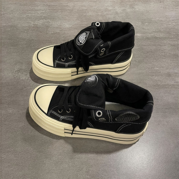 Ladies High-Top Sneakers with fashionable pleated look and durable rubber sole