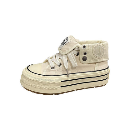 Ladies High-Top Sneakers with fashionable pleated look and durable rubber sole