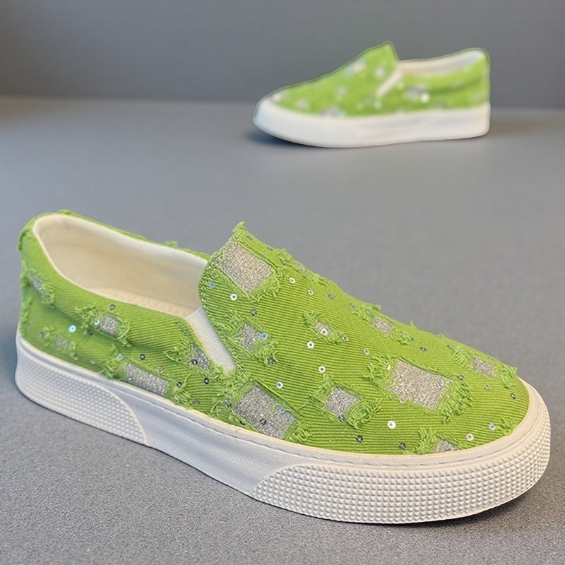 Women Fashion Slip-On Sneakers with Sparkling Applications