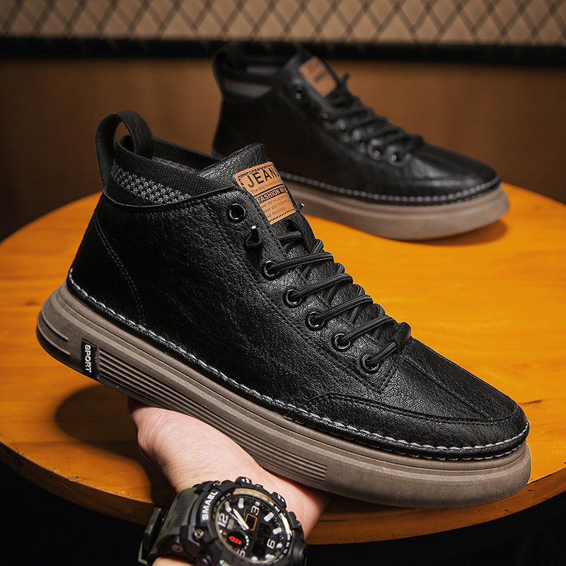 Women's High Sneakers made of genuine leather with a sturdy sole and cushioning outsole