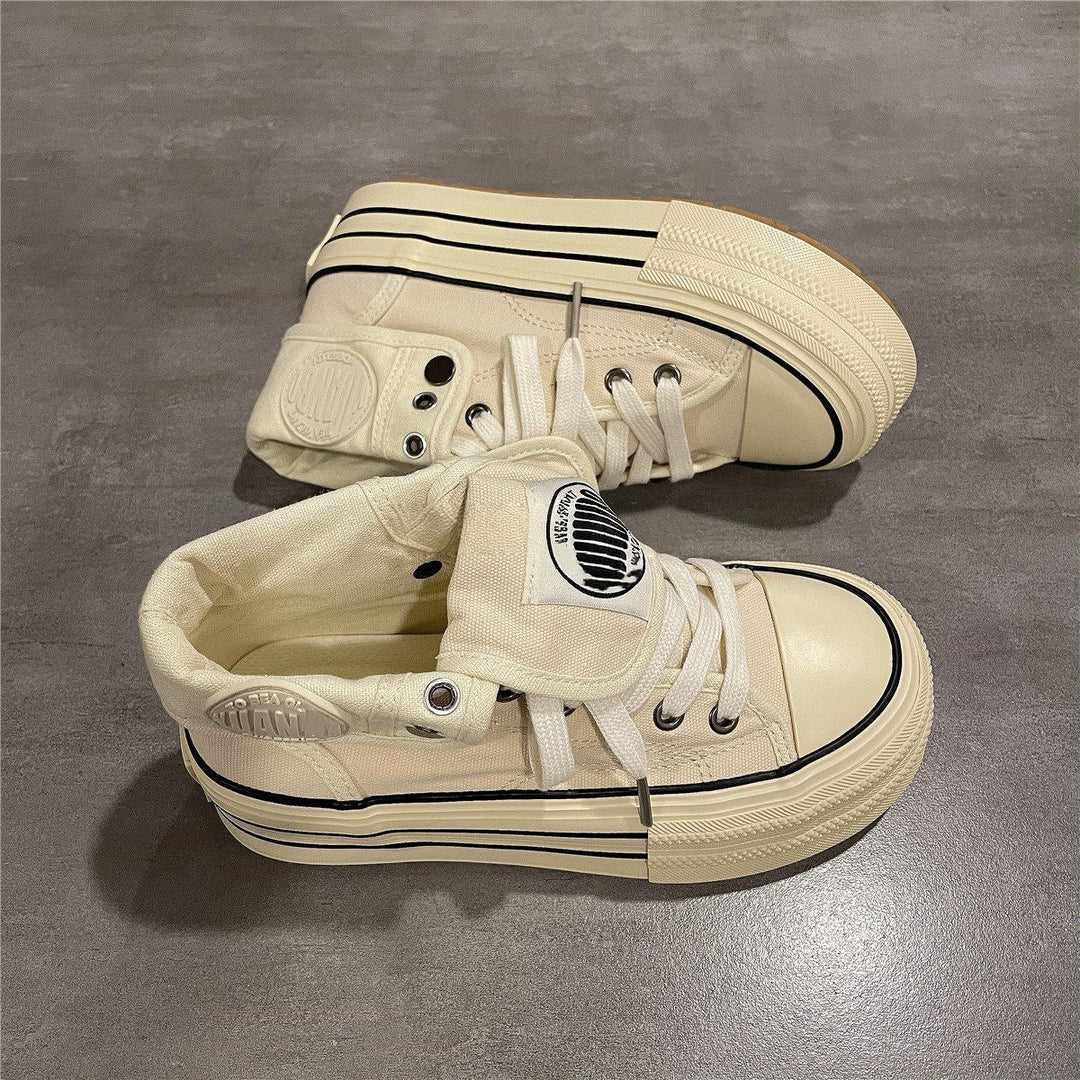 Women's High-Top Sneakers with Thick Rubber Sole and Side Zipper