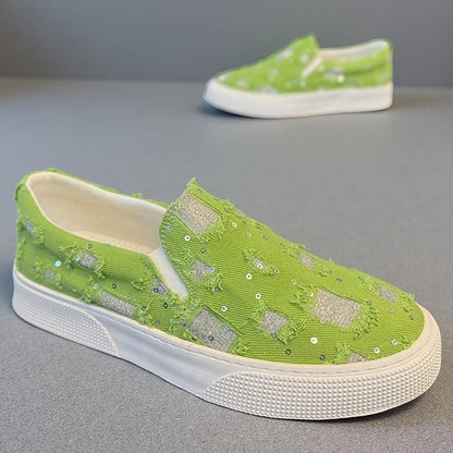 Women Fashion Slip-On Sneakers with Sparkling Applications