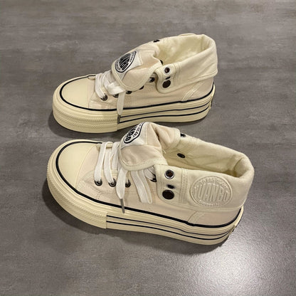 Ladies High-Top Sneakers with fashionable pleated look and durable rubber sole