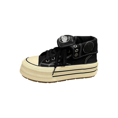 Women's High-Top Sneakers with Thick Rubber Sole and Side Zipper