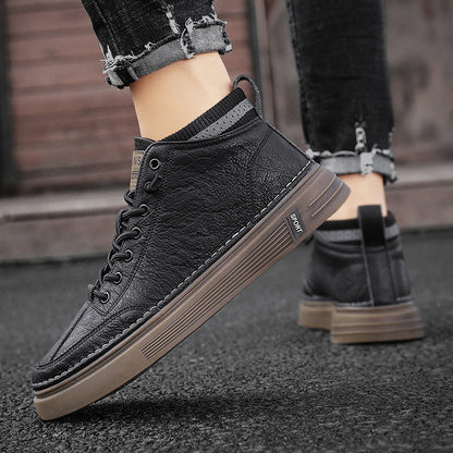 Women's High Sneakers made of genuine leather with a sturdy sole and cushioning outsole