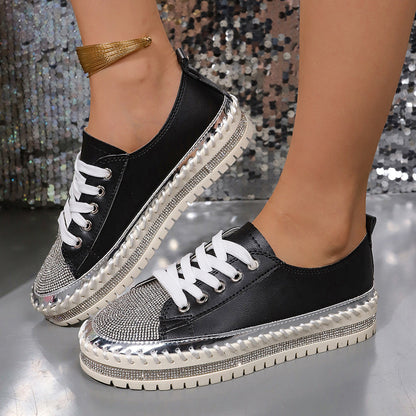 Ladies' Glamorous Sneakers with Sparkling Rhinestones and Trendy Profile Sole