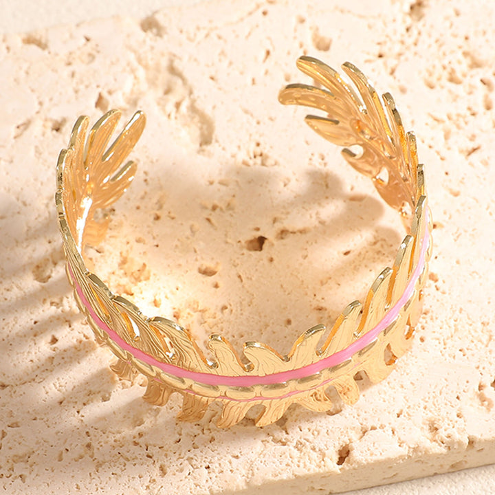 Women Open Bangle in Elegant Leaf Design Tom Cottons