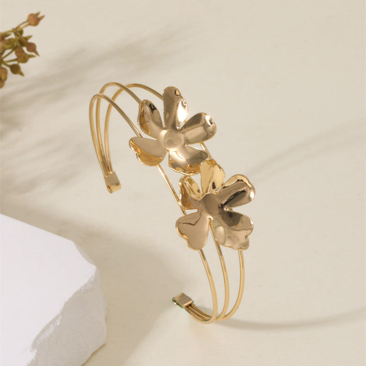 Women Open Bangle with Artistic Flower Motif Tom Cottons