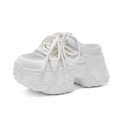 Women's sporty sneakers with high platform and breathable mesh structure