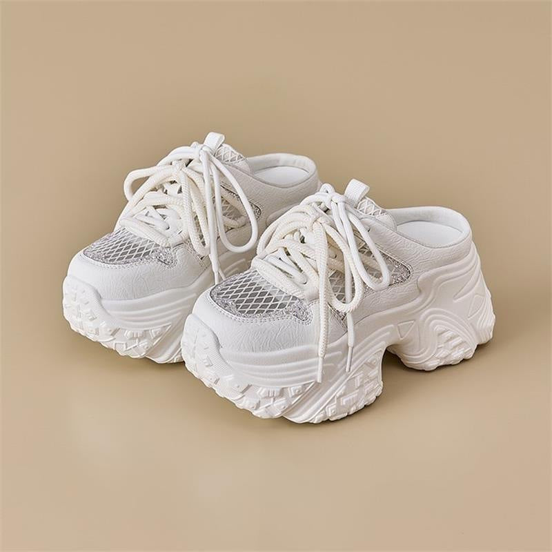 Women's sporty sneakers with high platform and breathable mesh structure