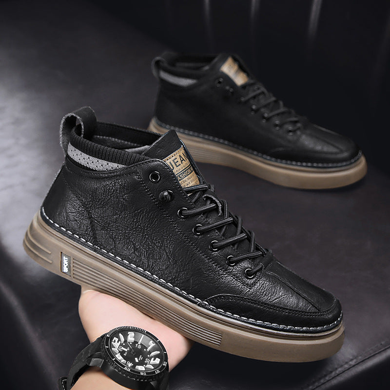 Women's High Sneakers made of genuine leather with a sturdy sole and cushioning outsole