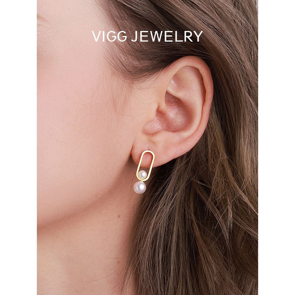 Women's stud earrings with modern oval design and elegant pearls Tom Cottons