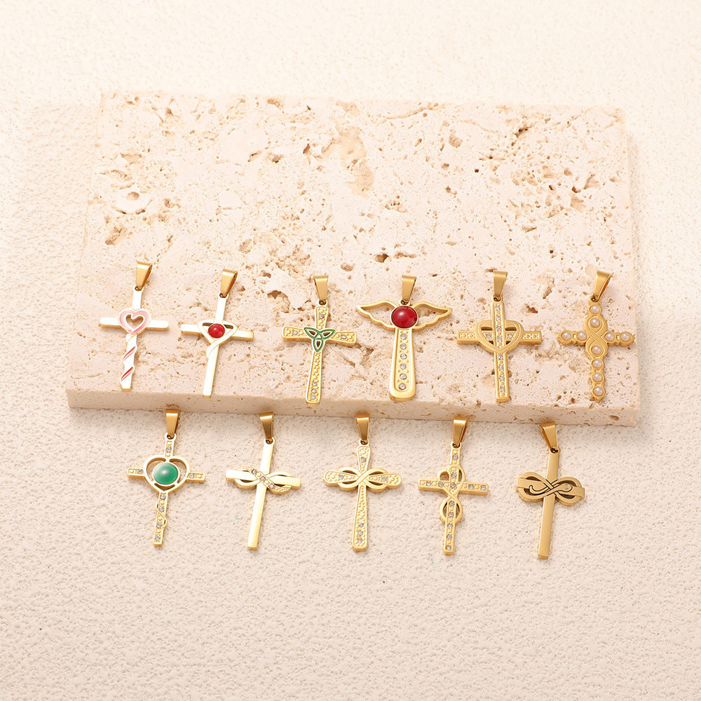 Ladies cross pendant with heart-shaped design and sparkling accents Tom Cottons