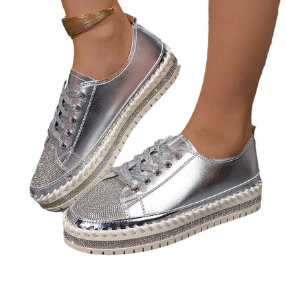 Ladies' Glamorous Sneakers with Sparkling Rhinestones and Trendy Profile Sole