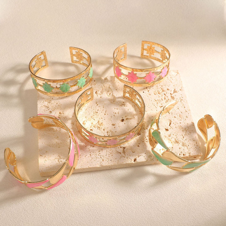 Women's Open Bangle with Elegant Leaf Design Tom Cottons