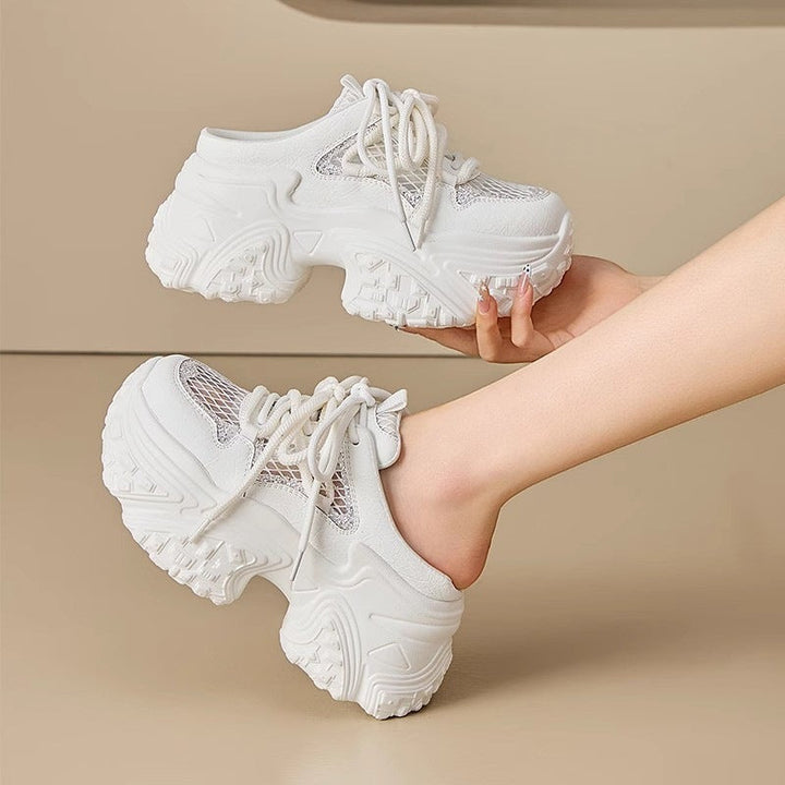 Women's sporty sneakers with high platform and breathable mesh structure