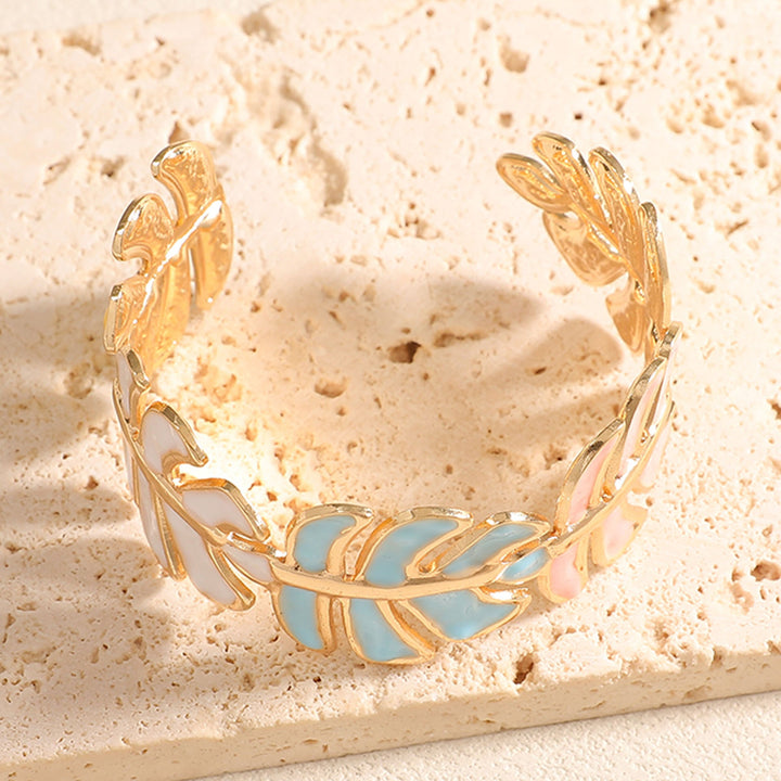 Women Open Bangle in Elegant Leaf Design Tom Cottons