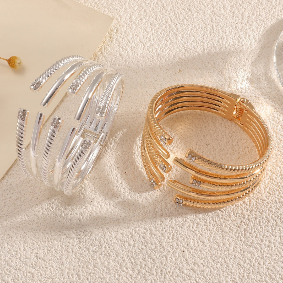 Women's Open Bangle with Modern, Layered Design Tom Cottons