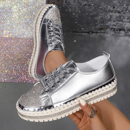 Ladies' Glamorous Sneakers with Sparkling Rhinestones and Trendy Profile Sole