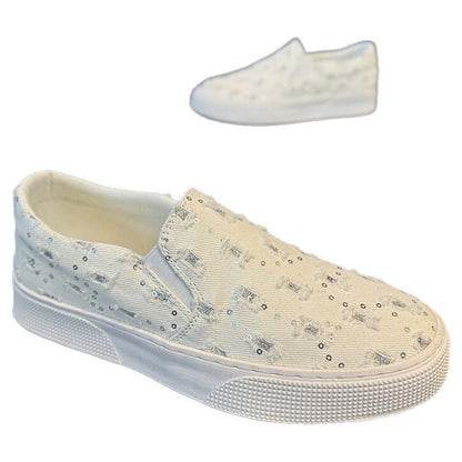 Women Fashion Slip-On Sneakers with Sparkling Applications