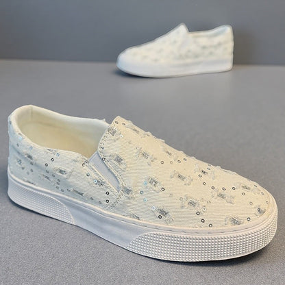 Women Fashion Slip-On Sneakers with Sparkling Applications