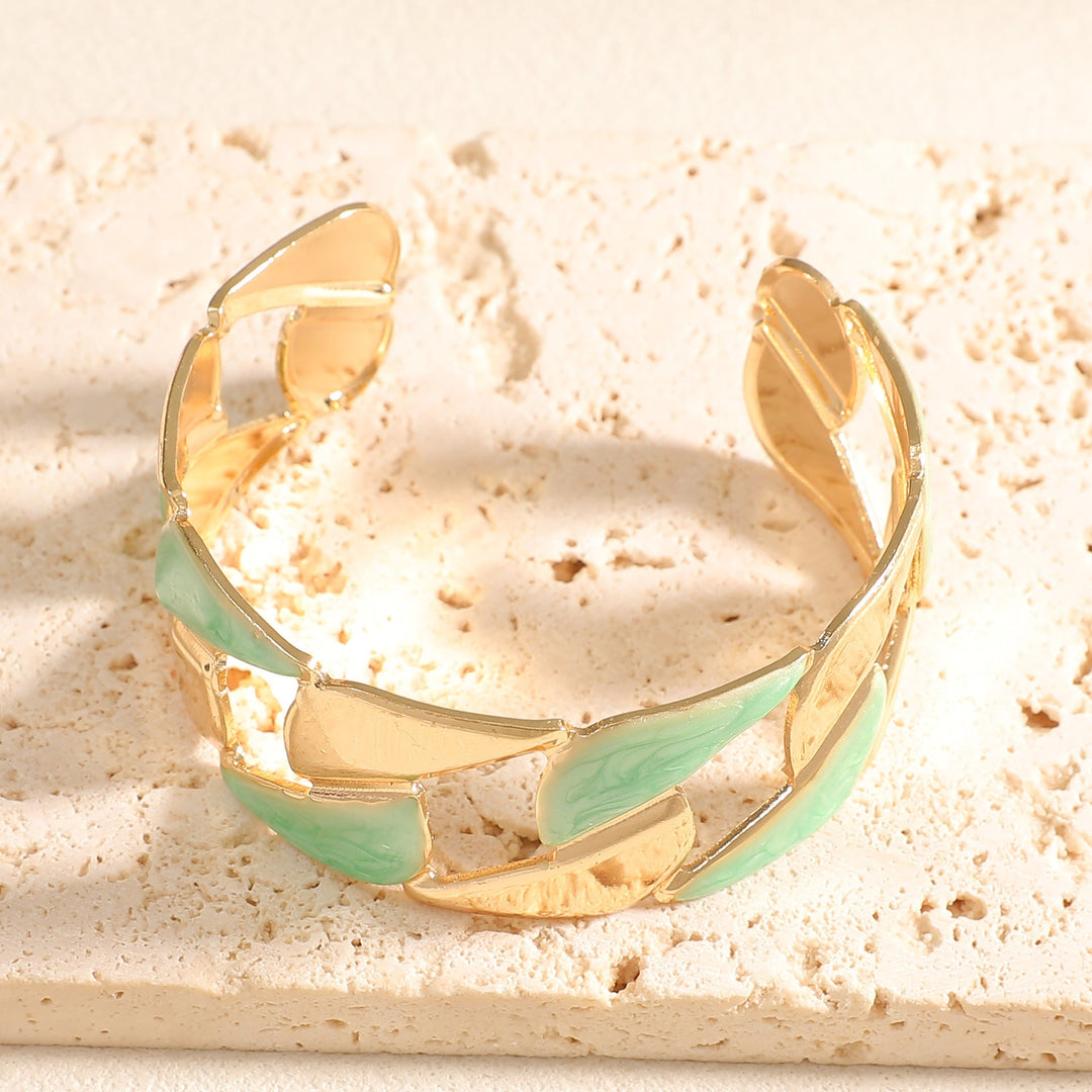Women's Open Bangle with Elegant Leaf Design Tom Cottons
