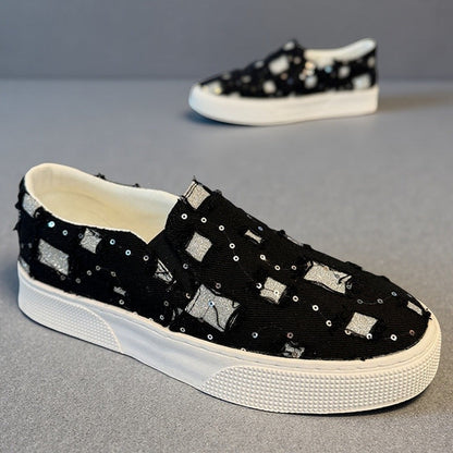 Women Fashion Slip-On Sneakers with Sparkling Applications