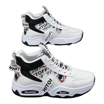 Women sporty ankle boots sneakers with high cut and fashionable accents