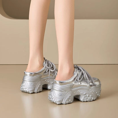 Women's sporty sneakers with high platform and breathable mesh structure