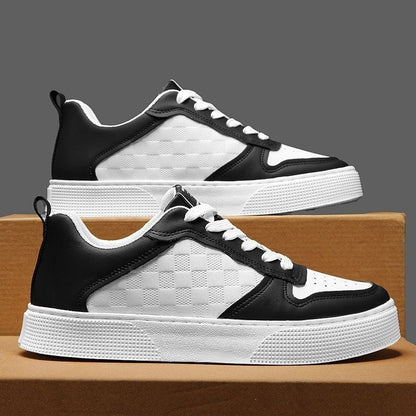 Women's stylish sneakers made of synthetic leather with trendy check pattern