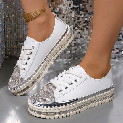 Ladies' Glamorous Sneakers with Sparkling Rhinestones and Trendy Profile Sole
