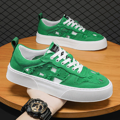 Women's fashionable sneakers with trendy distressed look and durable upper material