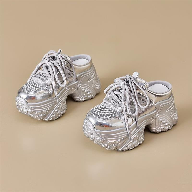 Women's sporty sneakers with high platform and breathable mesh structure