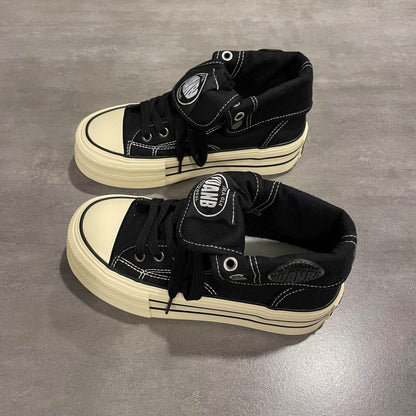 Women's High-Top Sneakers with Thick Rubber Sole and Side Zipper