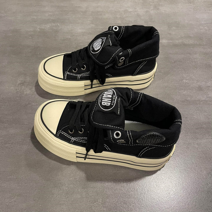 Women's High-Top Sneakers with Thick Rubber Sole and Side Zipper